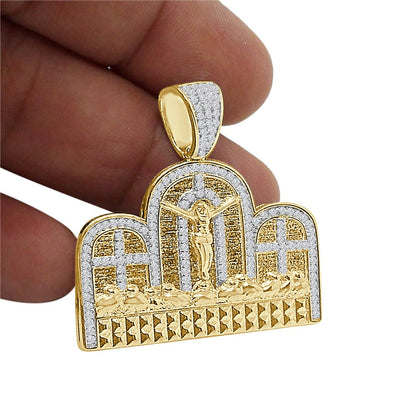22+ Grams Real Genuine Authentic Italian Sterling Silver 1.00 Cwt. Simulated Diamond Last Supper Jesus Apostles Gospel Pendant Charm 1.50''