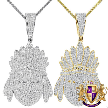 Big 2.75'' 40+ Grams Genuine Authentic Italian Sterling Silver 5.00 Cwt. Simulated Diamond Native American Indian Apache King Pendant Charm