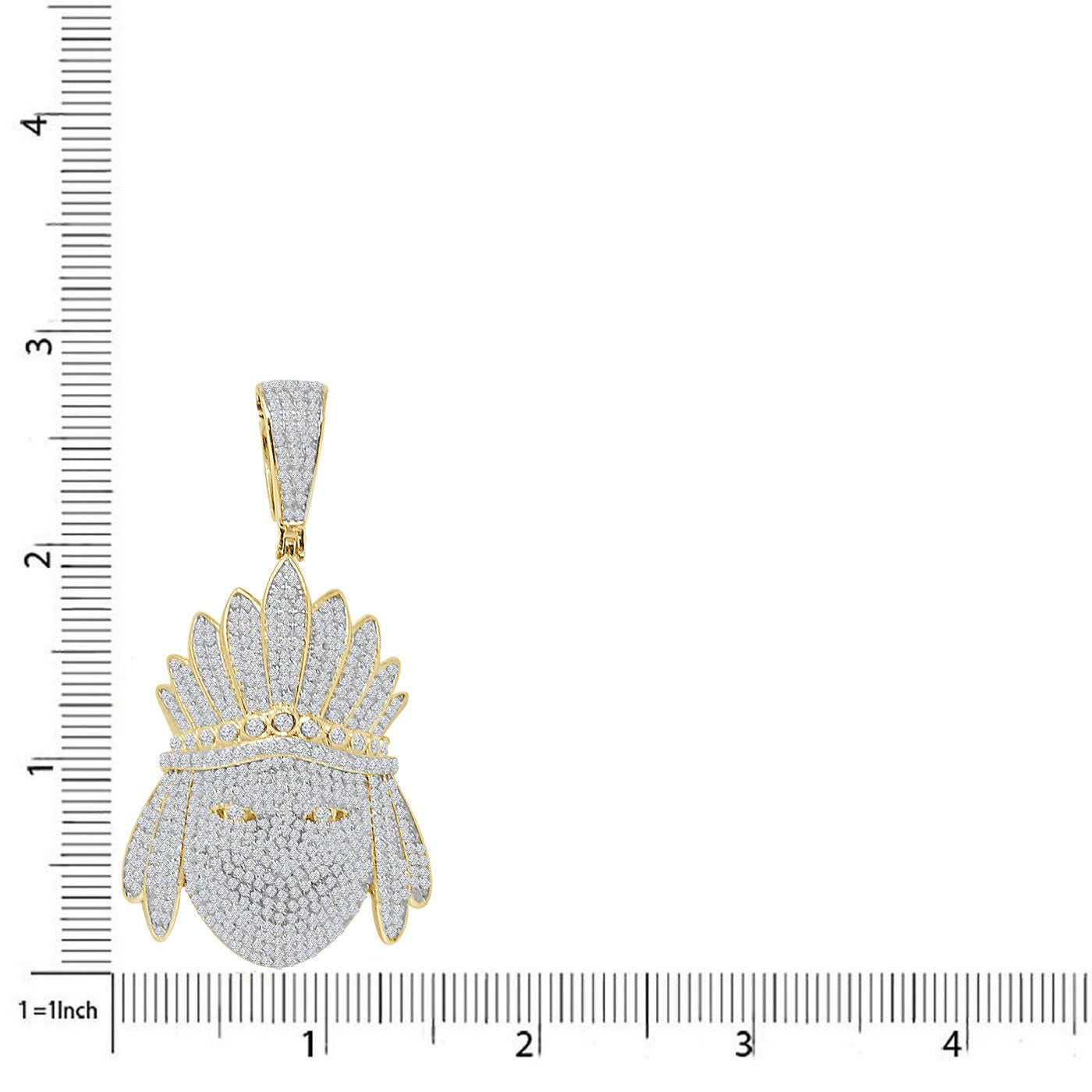 Big 2.75'' 40+ Grams Genuine Authentic Italian Sterling Silver 5.00 Cwt. Simulated Diamond Native American Indian Apache King Pendant Charm