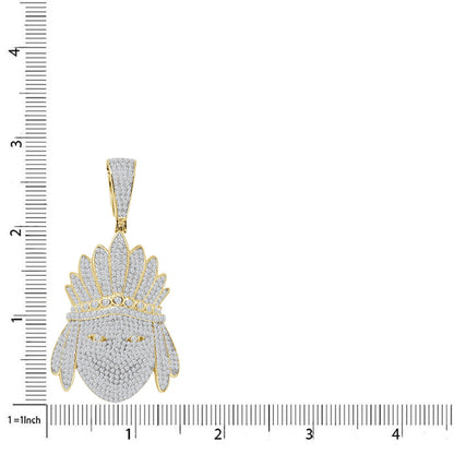 Big 2.75'' 40+ Grams Genuine Authentic Italian Sterling Silver 5.00 Cwt. Simulated Diamond Native American Indian Apache King Pendant Charm