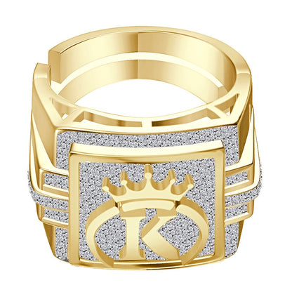 Men's Genuine Authentic 1.25 Cwt. VVS1 Natural MOISSANITE Diamond Initial Letter Alphabet "K" Royal King Crown Face 10K Gold Over Ring Band