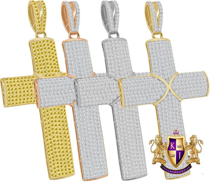 3D Real Genuine Authentic Italian Sterling Silver 21+ Grams 5.00 Cwt. Simulated Diamond 14K Gold On Jesus Cross Custom Pendent Charm 2.25''