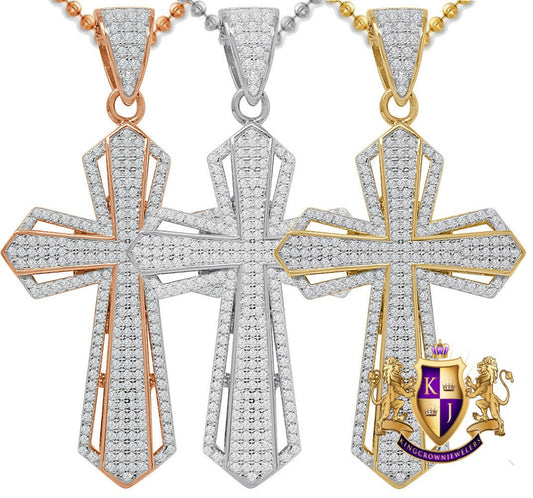 Real Genuine Sterling Silver 20+ Grams 4.00 Cwt. Simulated Diamond 14K Gold Over Holy Jesus Cross Custom Pendent Religious Charm Chain Set