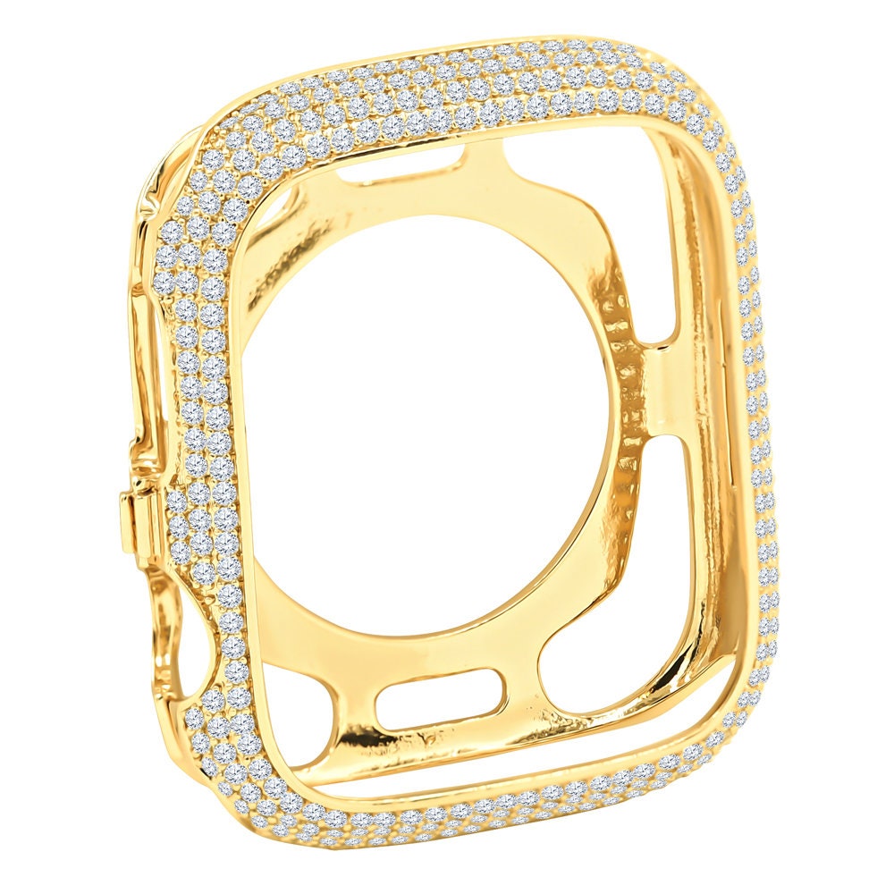 High Quality Apple Watch Custom Bezel 45mm New Series # 7 Micro Pave 14K Gold Finish 3.00 Cwt. Simulated Diamond  Insert Cover Case Unisex