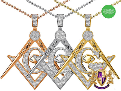 Real Genuine Authentic Diamond Custom Piece Masonic Freemason G Compass All Seen Evil Eye of Providence Charm Pendant Chain Neckless Set 2''
