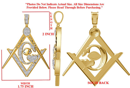 Real Genuine Authentic Diamond Custom Piece Masonic Freemason G Compass All Seen Evil Eye of Providence Charm Pendant Chain Neckless Set 2''