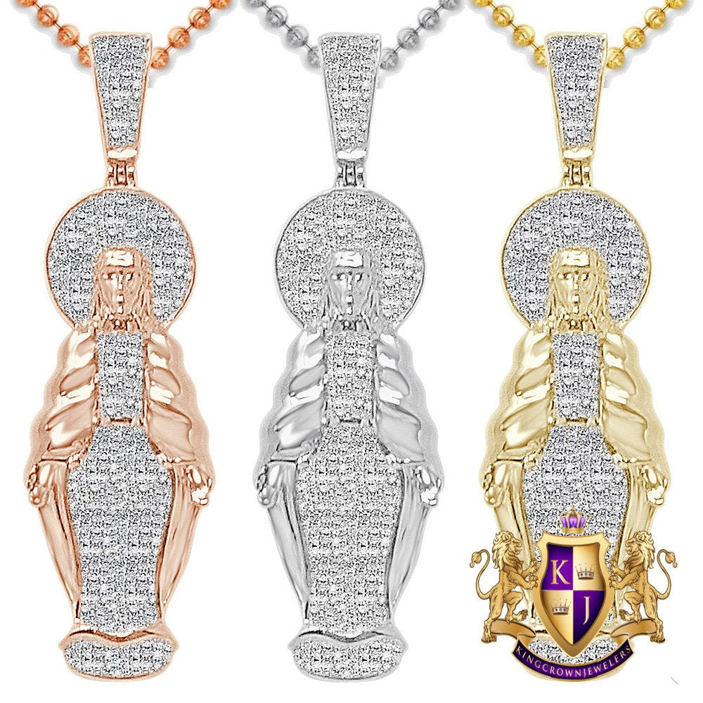 Real Genuine Authentic Diamond 0.40 Cwt. Full Body Jesus Face Piece Unisex Pendant 10K Gold Over Religious Charm Chain Neckless Set 2''
