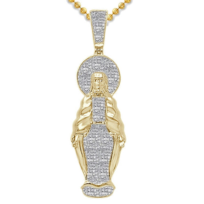 Real Genuine Authentic Diamond 0.40 Cwt. Full Body Jesus Face Piece Unisex Pendant 10K Gold Over Religious Charm Chain Neckless Set 2''