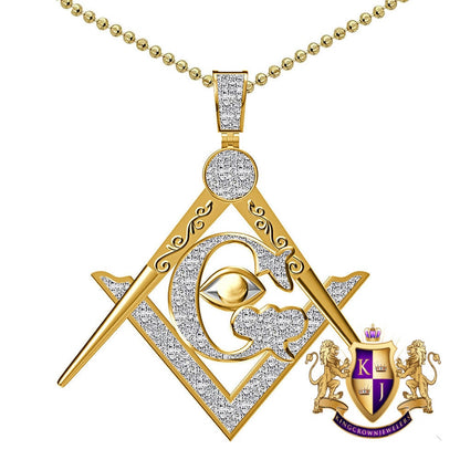 Real Genuine Authentic Diamond Custom Piece Masonic Freemason G Compass All Seen Evil Eye of Providence Charm Pendant Chain Neckless Set 2''