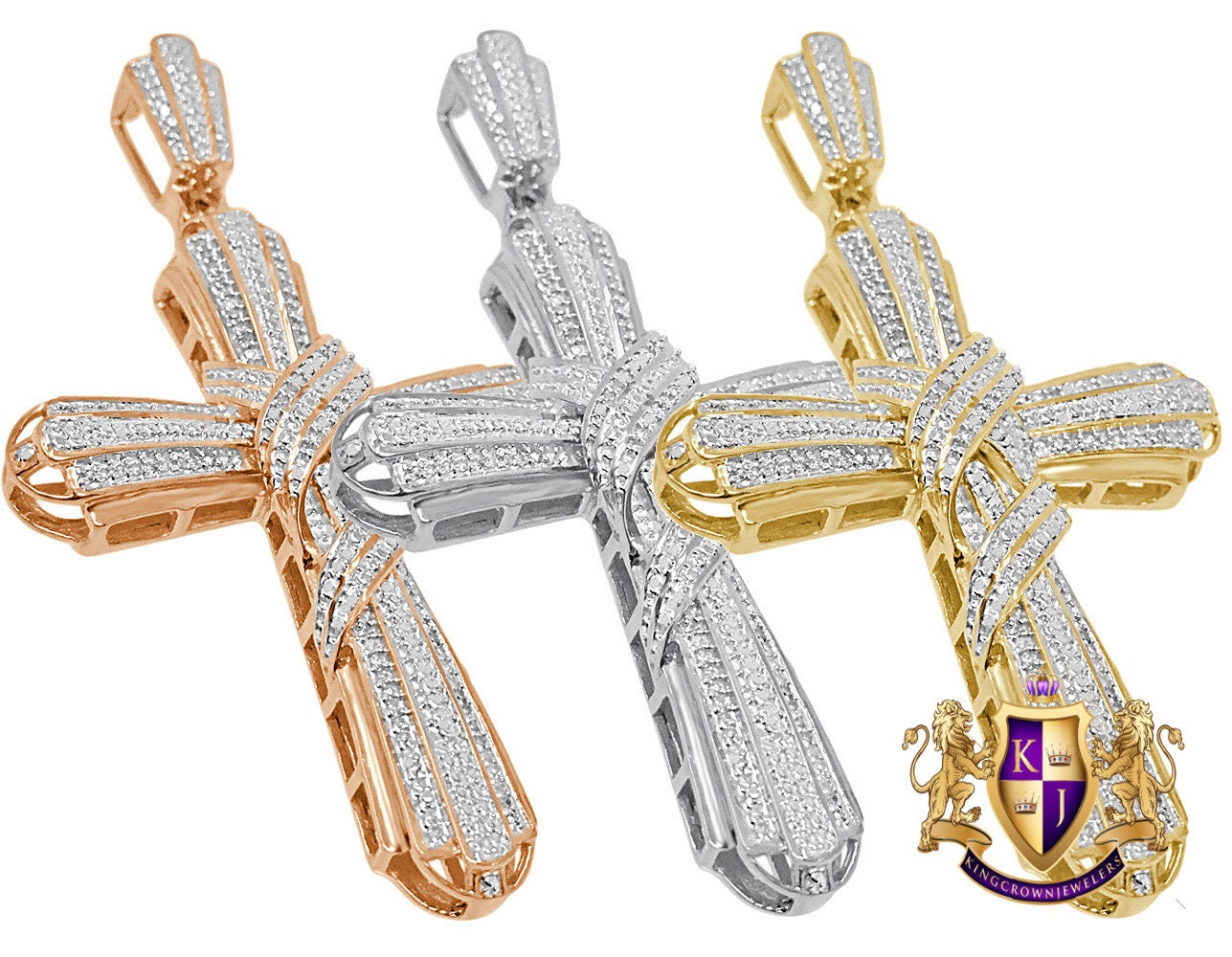 Real Genuine Authentic Diamond 0.40 Cwt. 12+ Grams Jesus Crist Holy Cross Religious Charm 10K Solid Gold Over Unisex Designer Pendant 2.5''