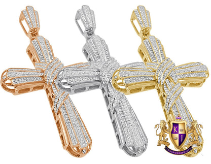 Real Genuine Authentic Diamond 0.40 Cwt. 12+ Grams Jesus Crist Holy Cross Religious Charm 10K Solid Gold Over Unisex Designer Pendant 2.5''