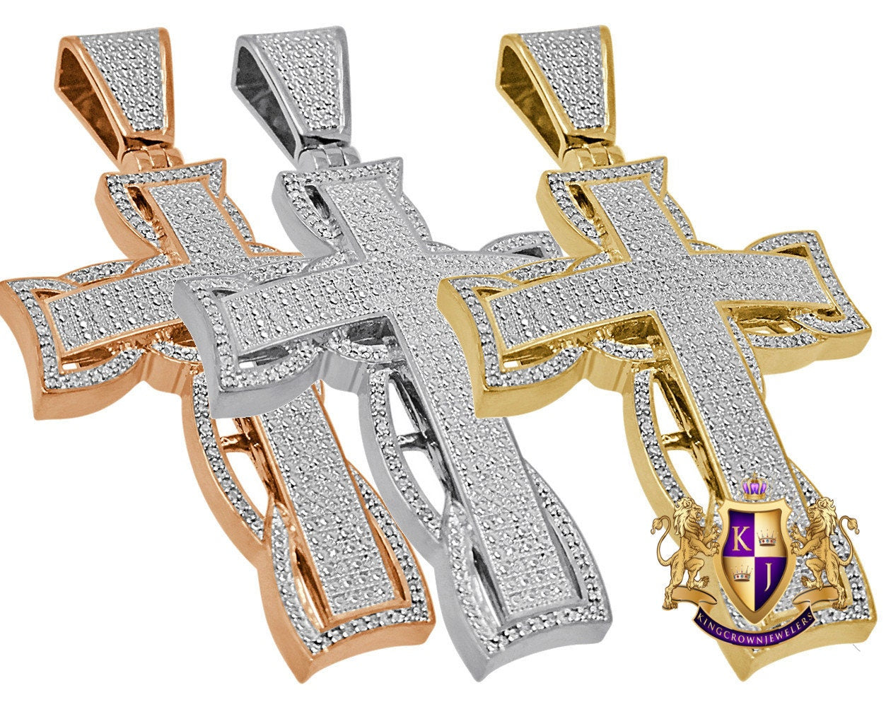 Real Genuine Authentic Natural Diamond 0.40 Cwt. 18+ Grams Holy Jesus Cross Pendant 10K Solid Gold Finish Unisex Religious Charm Big 2.5''