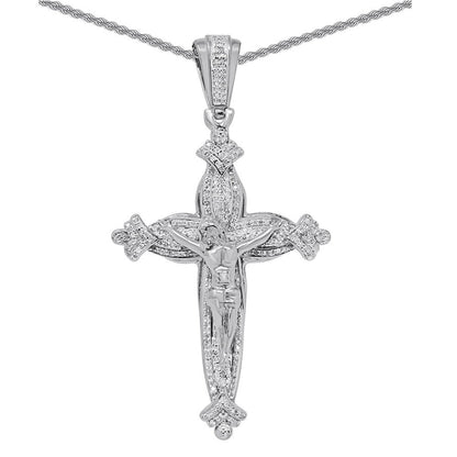 Real Genuine Authentic Diamond 0.75 Cwt. 18+ Grams Jesus Christ Cross Crucifix Charm 10K Gold Over Unisex Pendant Chain Neckless Set 2.80''