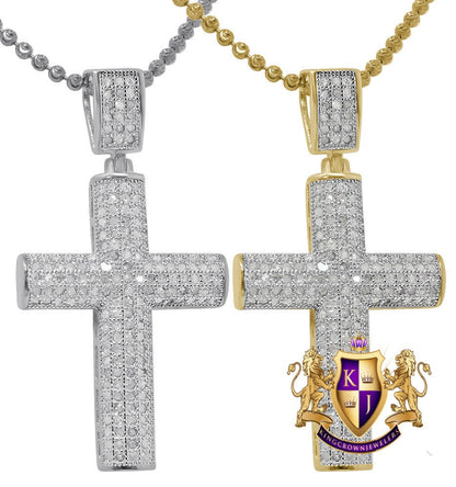Real Genuine Authentic Natural Diamond 0.75 Cwt. Dome Style Holy Jesus Cross Pendant 10K Gold Finish Unisex Religious Charm 1.75''