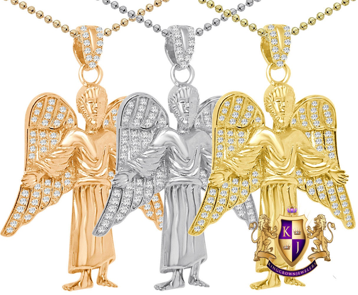 20+ Grams Genuine Authentic Italian Sterling Silver 2.00 Cwt. Simulated Diamond Christ Redeemer Jesus Angel Wings Charm Pendant Chain Set