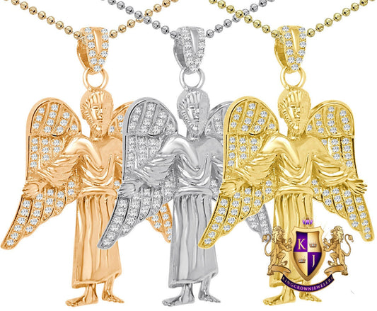 20+ Grams Genuine Authentic Italian Sterling Silver 2.00 Cwt. Simulated Diamond Christ Redeemer Jesus Angel Wings Charm Pendant Chain Set