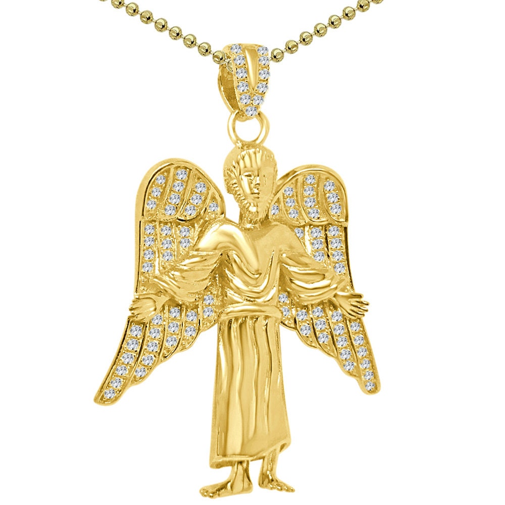 20+ Grams Genuine Authentic Italian Sterling Silver 2.00 Cwt. Simulated Diamond Christ Redeemer Jesus Angel Wings Charm Pendant Chain Set
