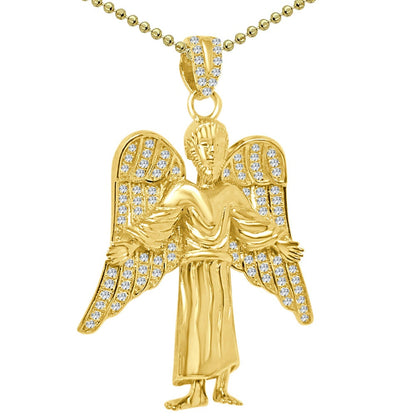 20+ Grams Genuine Authentic Italian Sterling Silver 2.00 Cwt. Simulated Diamond Christ Redeemer Jesus Angel Wings Charm Pendant Chain Set