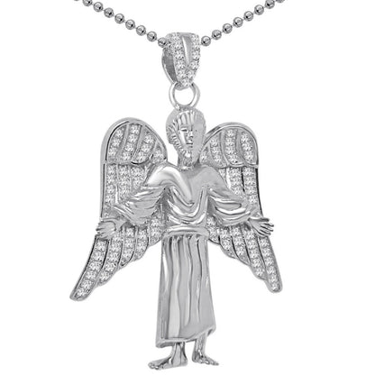 20+ Grams Genuine Authentic Italian Sterling Silver 2.00 Cwt. Simulated Diamond Christ Redeemer Jesus Angel Wings Charm Pendant Chain Set