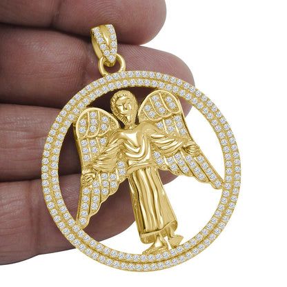 Real Genuine Authentic Italian Sterling Silver 2.00 Cwt. Simulated Diamond Christ Redeemer Jesus Angel Wings Charm Pendant + Chain Neckless