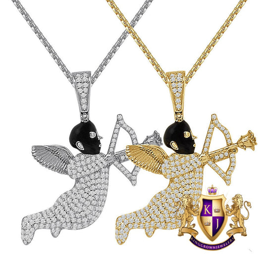 23 + Grams Real Genuine Sterling Silver 14k Gold Over Bow and Arrow Angel Love Cupid Sagittarius Archer Charm Pendant Chain Neckless Set