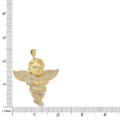 23+ Grams Real Sterling Silver Simulated Diamond Angel Praying Hands Religious Unisex Pendant Charm 2.5''
