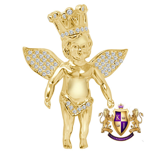 20+ Grams 2.25'' Real Genuine Sterling Silver Simulated Diamond Angel Crown Religious Unisex Pendant Charm
