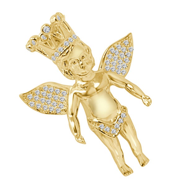 20+ Grams 2.25'' Real Genuine Sterling Silver Simulated Diamond Angel Crown Religious Unisex Pendant Charm