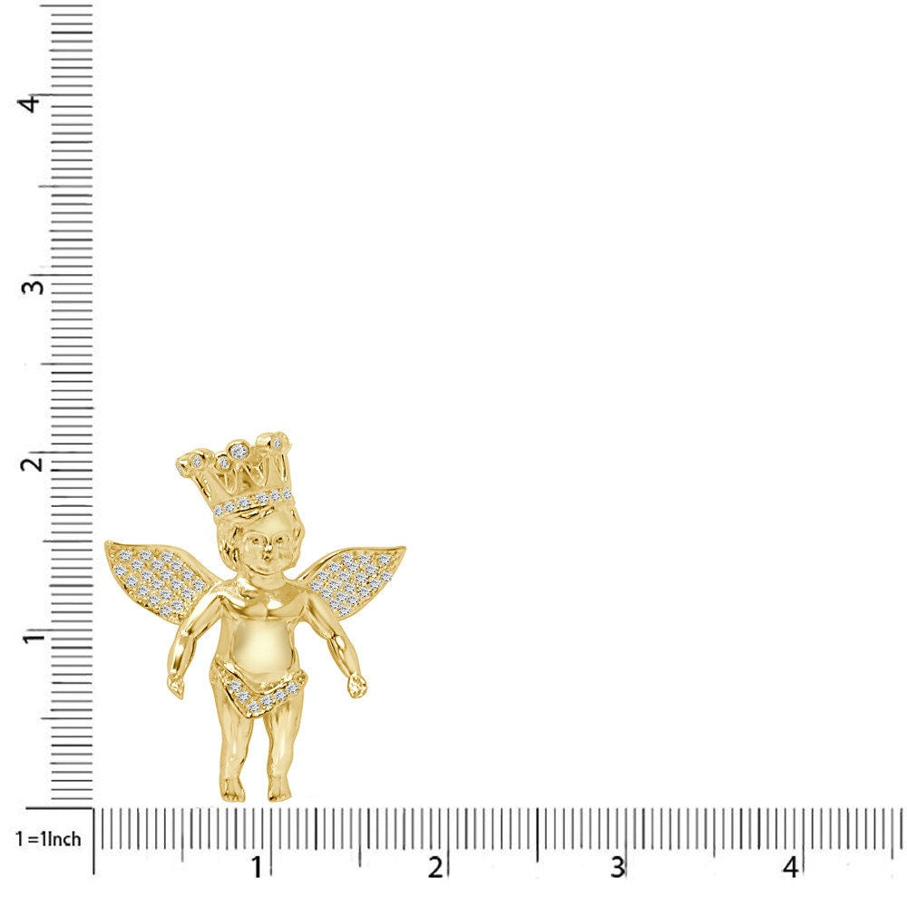 20+ Grams 2.25'' Real Genuine Sterling Silver Simulated Diamond Angel Crown Religious Unisex Pendant Charm
