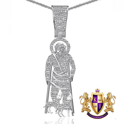 Real Genuine Authentic Diamond 0.85 Cwt. 22+ Grams Saint Lazarus of Bethany Jesus Charm 10K Gold On Religious Pendant Chain Neckless 2.25''