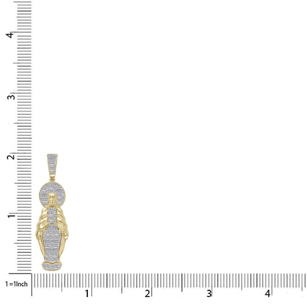 Real Genuine Authentic Diamond 0.40 Cwt. Full Body Jesus Face Piece Unisex Pendant 10K Gold Over Religious Charm Chain Neckless Set 2''