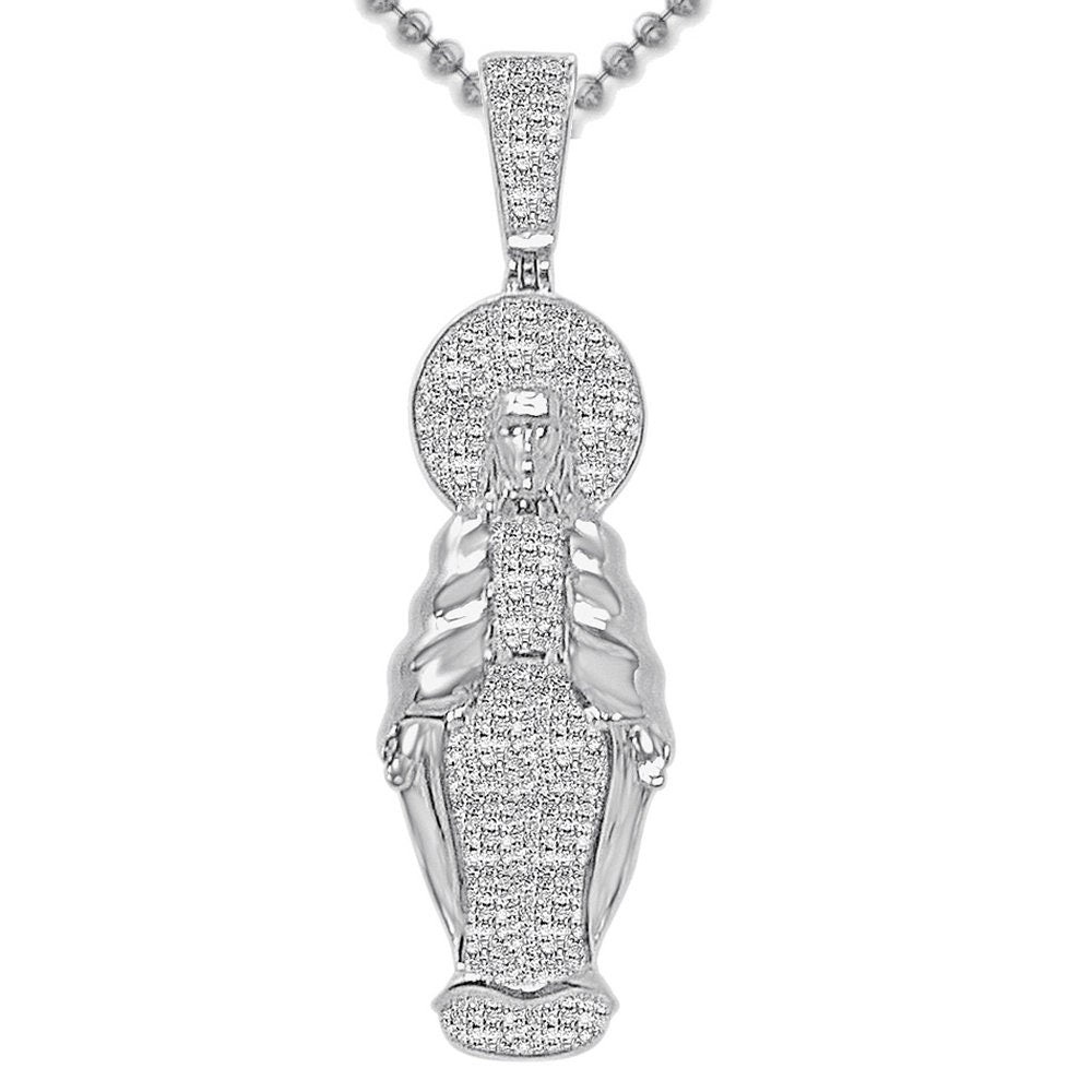 Real Genuine Authentic Diamond 0.40 Cwt. Full Body Jesus Face Piece Unisex Pendant 10K Gold Over Religious Charm Chain Neckless Set 2''