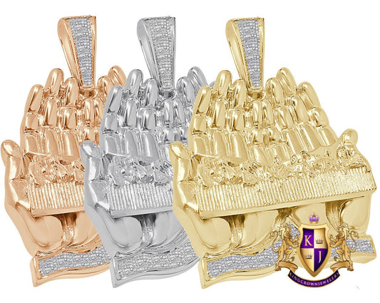 Real Genuine Diamond 39 + Grams Exclusive Custom Piece Praying Hands Last Supper Jesus Gospel Apostles Charm 10K Gold On Pendant Big 2.45''
