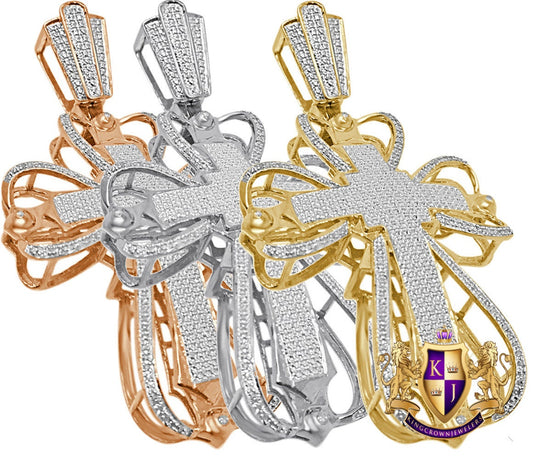 Real Genuine Diamond Authentic Natural 0.40 Cwt. 20+ Grams Jesus Holy Cross Piece Charm 10K Gold On Unisex Religious Pendant Big 3''