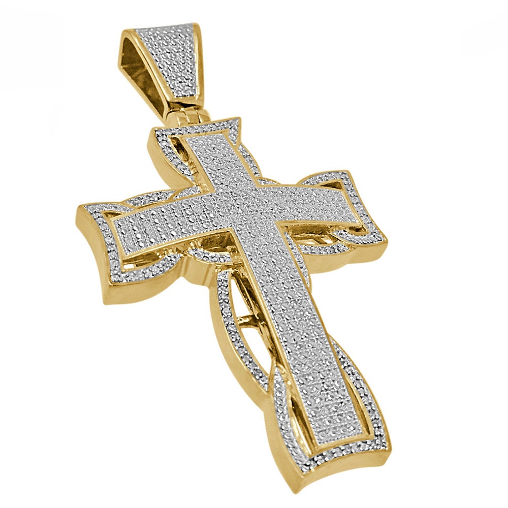 Real Genuine Authentic Natural Diamond 0.40 Cwt. 18+ Grams Holy Jesus Cross Pendant 10K Solid Gold Finish Unisex Religious Charm Big 2.5''