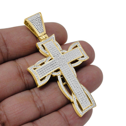 Real Genuine Authentic Natural Diamond 0.40 Cwt. 18+ Grams Holy Jesus Cross Pendant 10K Solid Gold Finish Unisex Religious Charm Big 2.5''