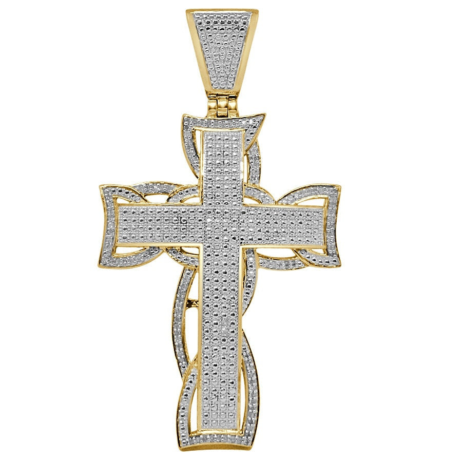 Real Genuine Authentic Natural Diamond 0.40 Cwt. 18+ Grams Holy Jesus Cross Pendant 10K Solid Gold Finish Unisex Religious Charm Big 2.5''