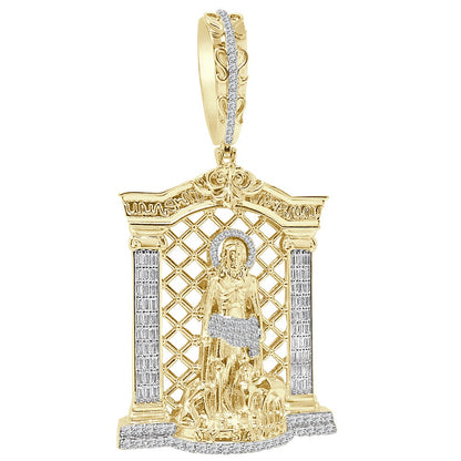 40+ Grams Big XL 3.80''  Baguette/Round Cut 2.75 Ctw Simulated Diamond Saint Lazarus My Savior Heaven Gate 14K Gold Over Men's Pendant Charm