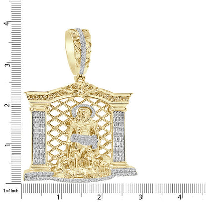 40+ Grams Big XL 3.80''  Baguette/Round Cut 2.75 Ctw Simulated Diamond Saint Lazarus My Savior Heaven Gate 14K Gold Over Men's Pendant Charm