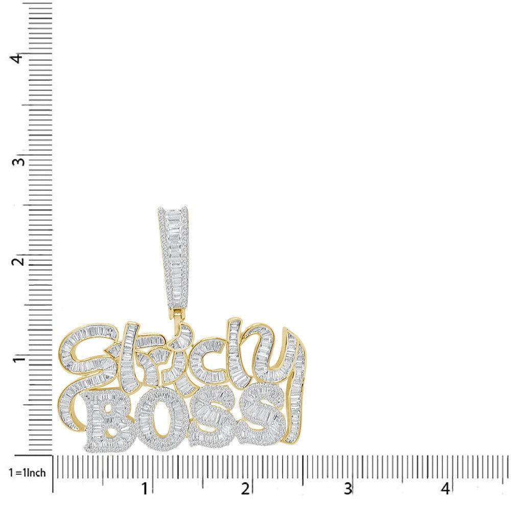 32+ Grams Big Bold 2.5'' Baguette/Round Cut 6.00 Cwt. Simulated Diamond Strictly Boss Exclusive Custom Piece 14K Gold On Men's Pendant Charm