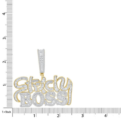 32+ Grams Big Bold 2.5'' Baguette/Round Cut 6.00 Cwt. Simulated Diamond Strictly Boss Exclusive Custom Piece 14K Gold On Men's Pendant Charm