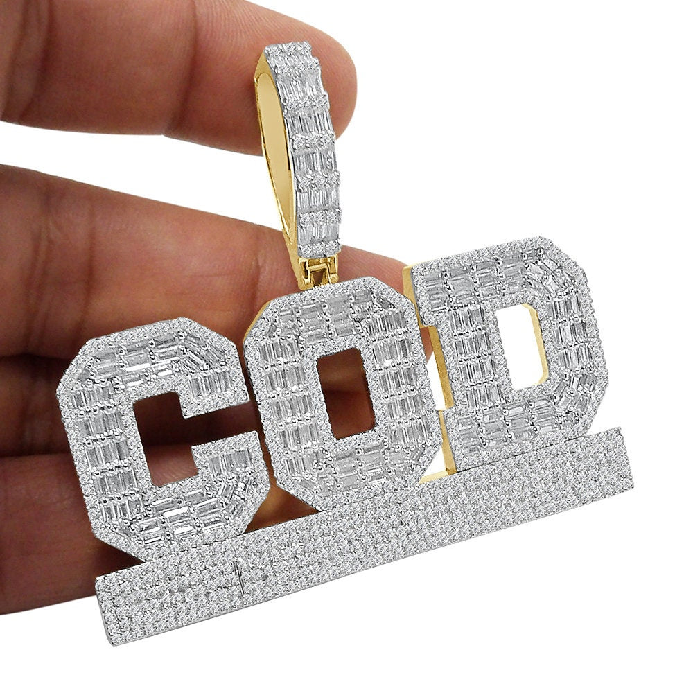 37+ Grams Big Bold 2.5'' Baguette/Round Cut 5.75 Cwt. Simulated Diamond COD Cash On Delivery  Custom Piece 14K Gold On Men's Pendant Charm