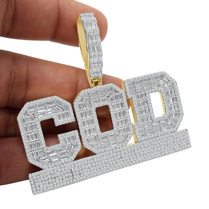 37+ Grams Big Bold 2.5'' Baguette/Round Cut 5.75 Cwt. Simulated Diamond COD Cash On Delivery  Custom Piece 14K Gold On Men's Pendant Charm