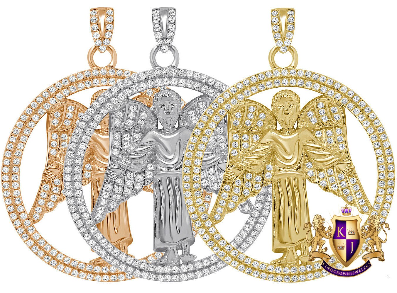 Real Genuine Authentic Italian Sterling Silver 2.00 Cwt. Simulated Diamond Christ Redeemer Jesus Angel Wings Charm Pendant + Chain Neckless