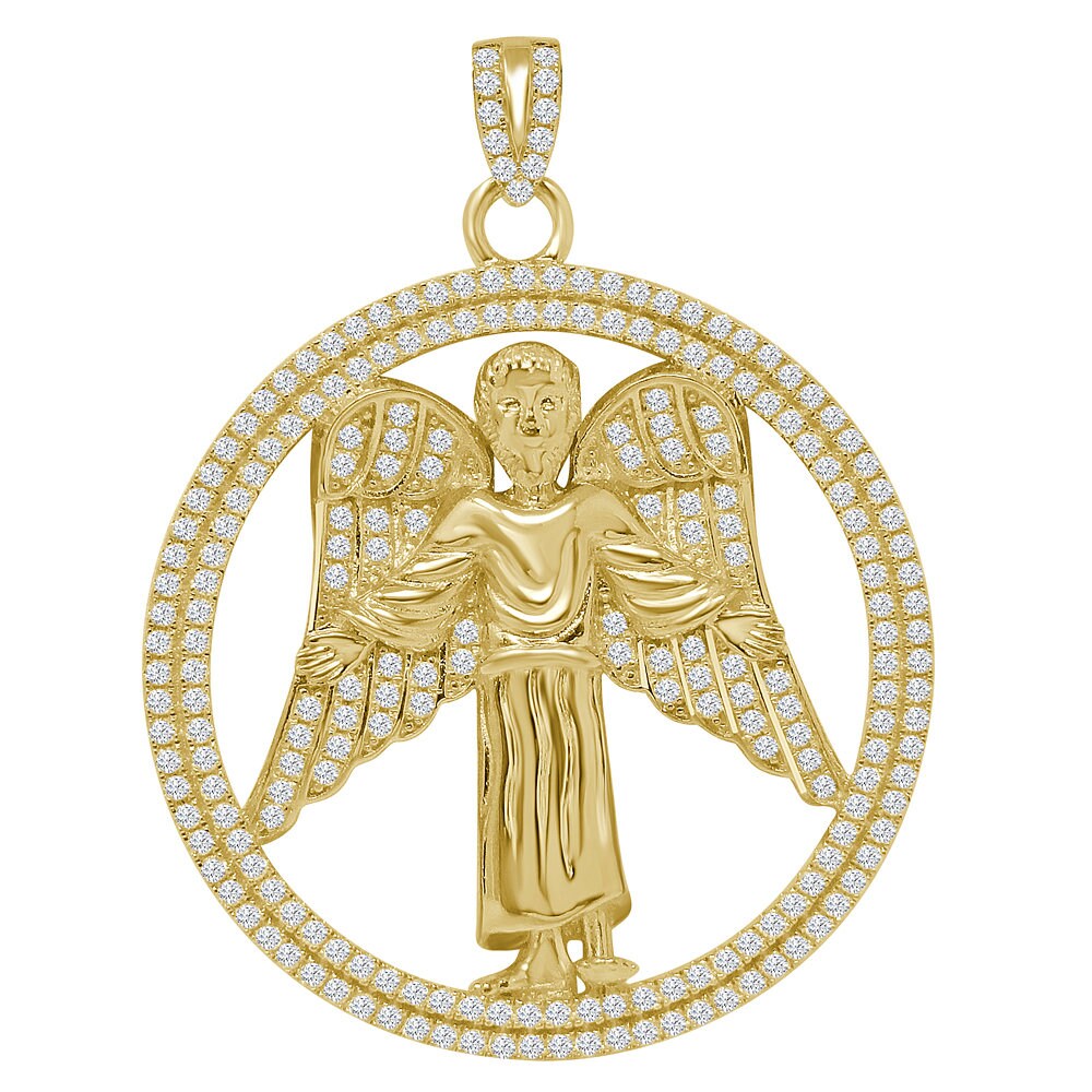 Real Genuine Authentic Italian Sterling Silver 2.00 Cwt. Simulated Diamond Christ Redeemer Jesus Angel Wings Charm Pendant + Chain Neckless