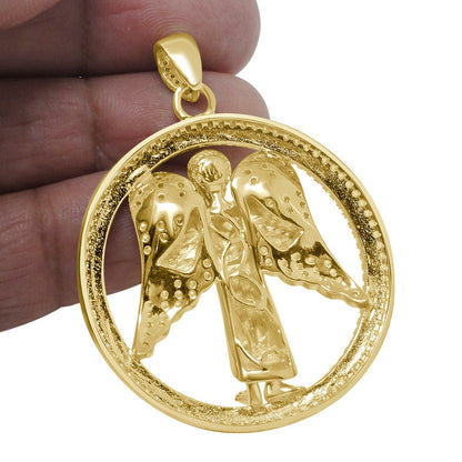 Real Genuine Authentic Italian Sterling Silver 2.00 Cwt. Simulated Diamond Christ Redeemer Jesus Angel Wings Charm Pendant + Chain Neckless