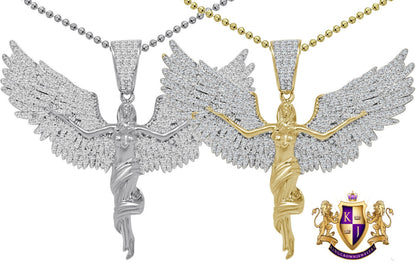 Real Genuine Authentic Sterling Silver 2.00 Cwt. Simulated Diamond 14K Gold Over Angel Wings Cross Charm Pendant Chain Neckless Set 1.80''