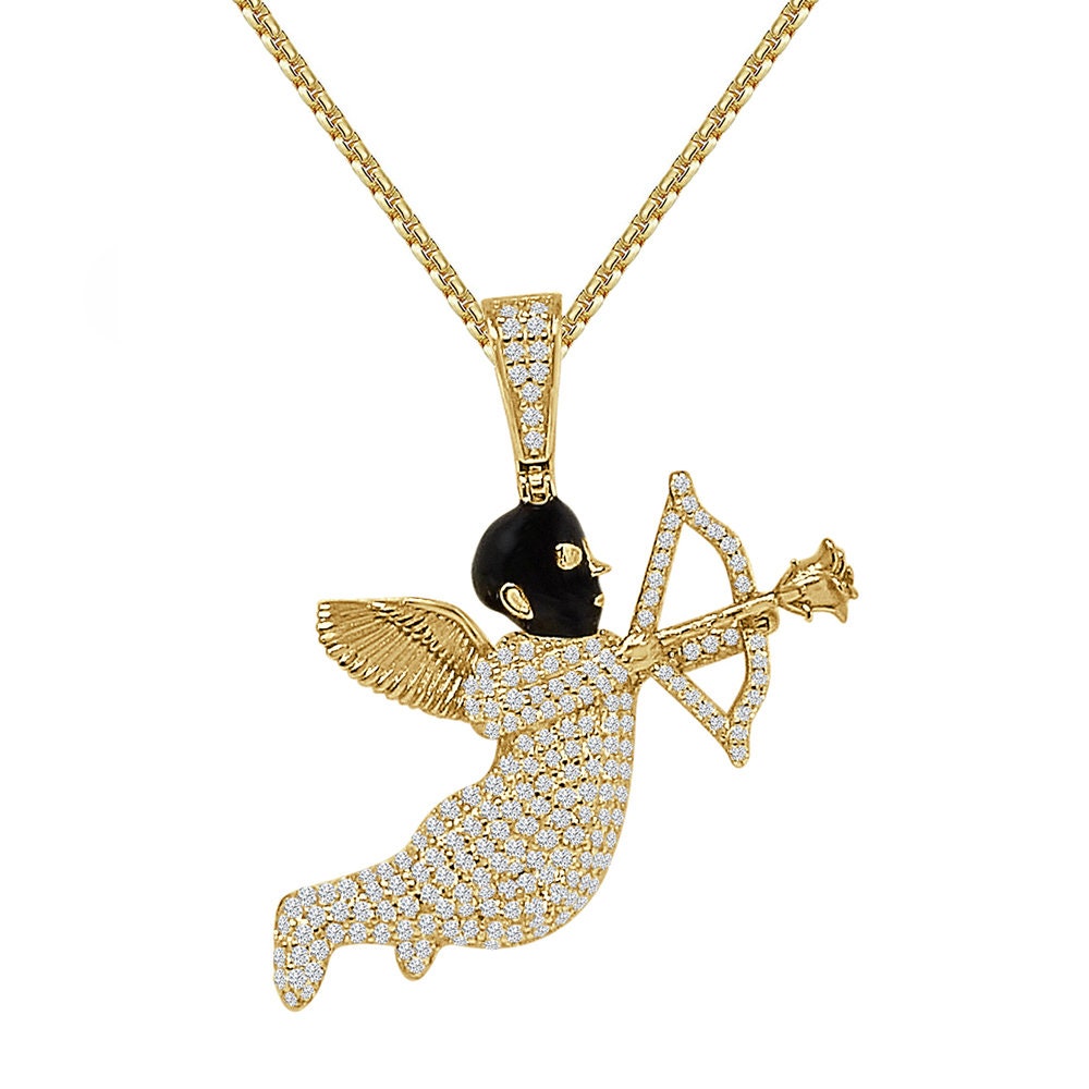 23 + Grams Real Genuine Sterling Silver 14k Gold Over Bow and Arrow Angel Love Cupid Sagittarius Archer Charm Pendant Chain Neckless Set