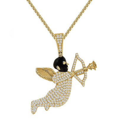 23 + Grams Real Genuine Sterling Silver 14k Gold Over Bow and Arrow Angel Love Cupid Sagittarius Archer Charm Pendant Chain Neckless Set