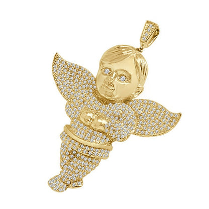 23+ Grams Real Sterling Silver Simulated Diamond Angel Praying Hands Religious Unisex Pendant Charm 2.5''